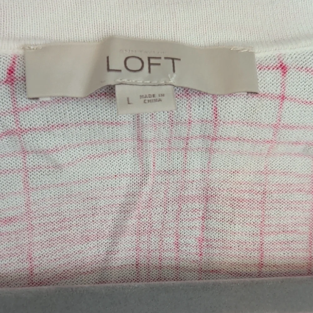 LOFT Pink and White Checkered Sweater - Picture 2 of 6